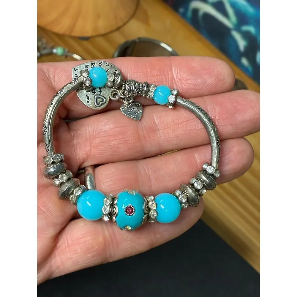 Turquoise Charm Bracelet with “I Love You” Heart Charms – Made with Love, Boho
